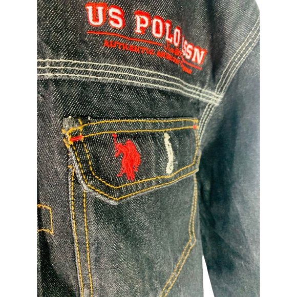 Medium U.S. Polo Association Men's Black Embroidered Jean Jacket 100% Cotton - Picture 6 of 9